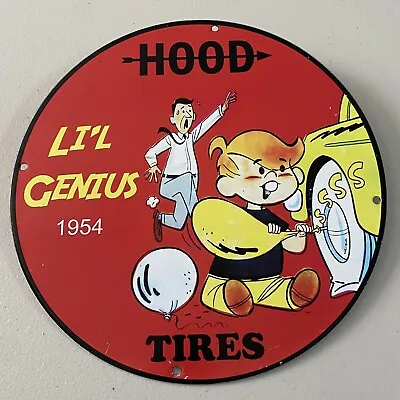 Vintage Hood Tires Porcelain Gas Oil Li’l Genius Auto Repair Service Pump Sign • $142.95