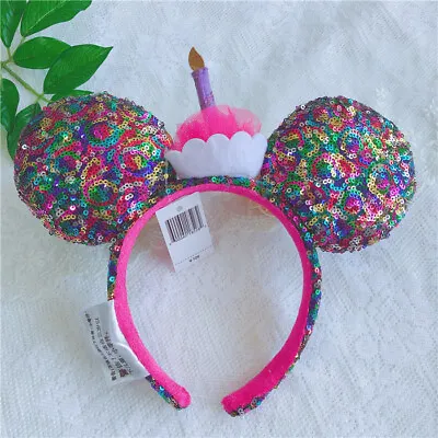 Disney Parks Happy Birthday Minnie Mickey Ears Cupcake Cake Sequined Headband • $13.38