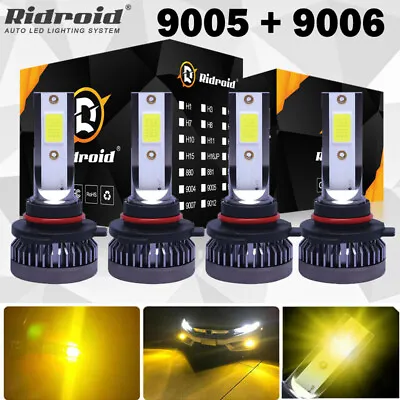 9005 9006 LED Headlights Kit Combo Bulbs 3000K High Low Beam Super Yellow Bright • $16.99