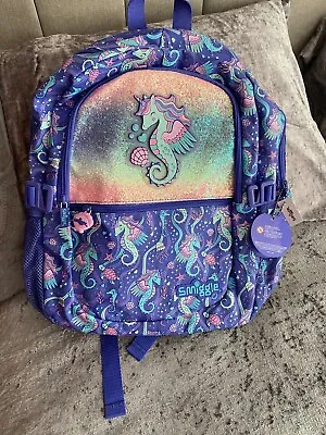 NEW* Girls SMIGGLE Sea Horse Purple School Backpack Bag Pink And Purple Glitter • £20
