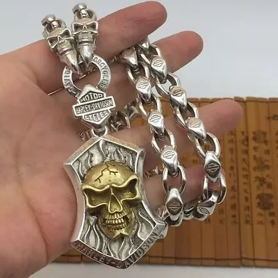 2023 Overlord Punk Miao Silver Gilded Skull Head Pendant+Necklace • $42.56