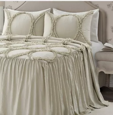 Lush Décor Riviera Ruffle Skirt Bedspread Neutral Vintage Chic Farmhouse Style • $68.95