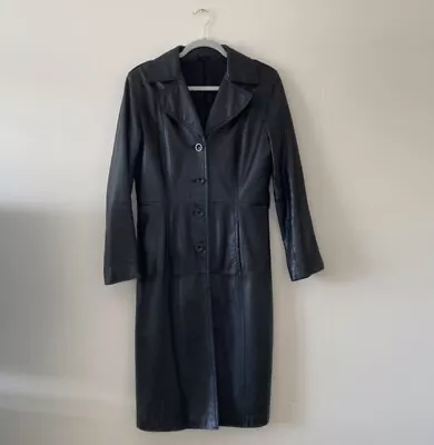 Vintage Black Leather Trench Coat • $65