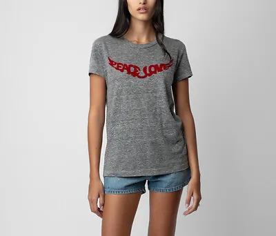 Zadig & Voltaire Cotton Floral Printed Top Short Sleeves Top For Ladies Gray • $37.59