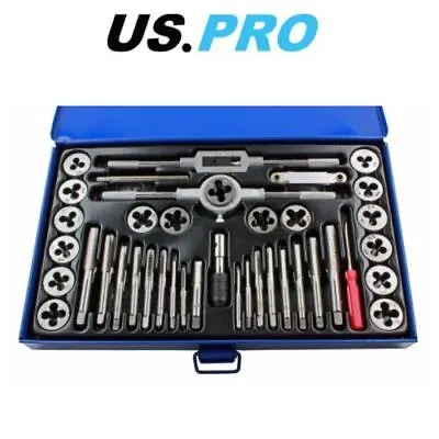 US PRO 40pc Metric Tap And Die Set Alloy Steel Pitch Gauge M3 - M12 2620 • £26.03