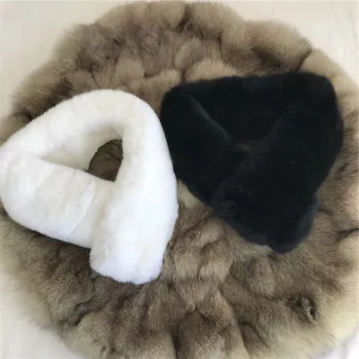 Double Side Full Fur Real Rex Rabbit Fur Collar Scarf  Invisible Magnet Buckle • $18.99