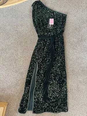 Ladies Bottle Green Sequin And Velvet Midi Dress Size 12 By Pretty Little Thing • £10