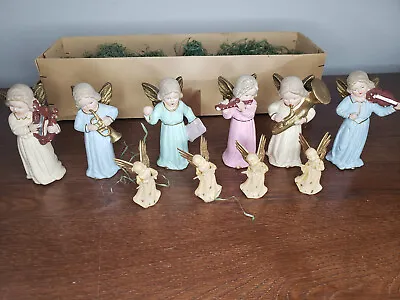 6 Vtg Composite Angel Ornaments US Zone Germany + 4 Plastic Angels 2-1/4  • $39