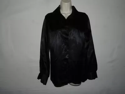 Womens Satin SHAPELY Blouse Size 12 Secretary Geek Vintage Black Covered Buttons • $34.99