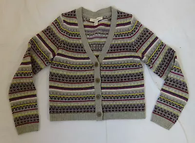 Seasalt Lamorna Lane Cardigan Knit Fairisle Grey Multi UK8 Wool Blend VGC #46 • £28