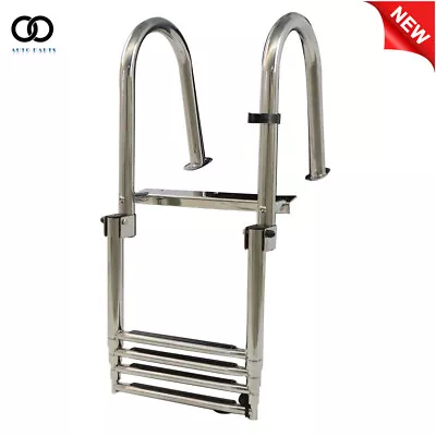 Stainless Steel  4 Step Stainless Steel Telescoping Boat Ladder Foldable Premium • $97.99