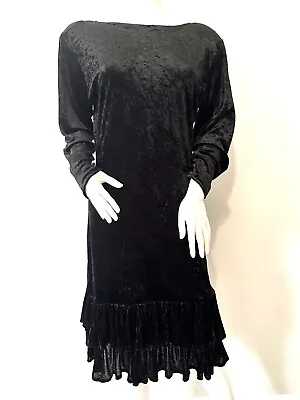 80s Mary Quant Vintage Crushed Velvet Cocktail Dress Size UK 12 • £60