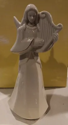 MIKASA HOLY NIGHT NATIVITY Angel /Harp Gold Trim 10  Porcelain Statue Bin 1085 • $15.95