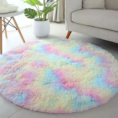 Thick Shaggy Round Rugs Large Living Room Bedroom Carpet Fluffy Circle Rug • £20.99