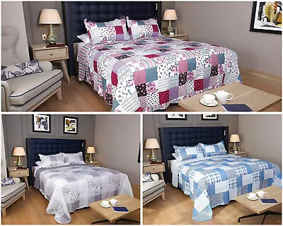 £28.99 • Buy Bedspread Patchwork Quilted Bed Throw Cover Set Single Double & King Size Floral