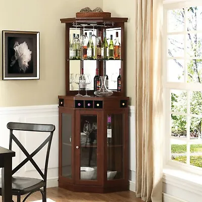 Mini Bar Corner Liquor Cabinet Wine Storage Stemware Rack Dining Room Furniture  • $478.89