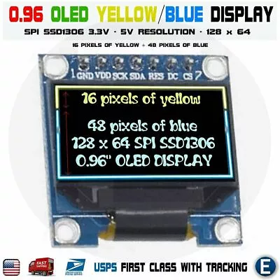 0.96  SPI 128X64 LED OLED LCD Yellow Blue Color Display Arduino SSD1306 7 Pin US • $3.58