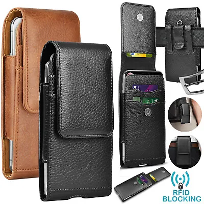 Phone Holster For Samsung IPhone Leather Wallet Case Pouch Card Holder Belt Clip • $8.89