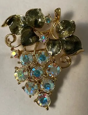 Vintage M Jent Enamel Leaves With Aurora Borealis Grape Cluster • $24.20