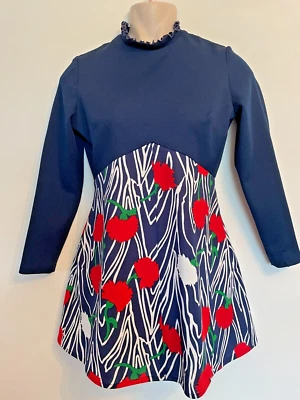 £19.99 • Buy Vintage Mini Dress Mod Go-go 1960s  Floral Size M - L  See Description