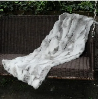 Real Rabbit FUR Throw Blanket Patchwork Skin Fur Rug Pelz Leather Pelt 1.8'x3.3' • $32.29