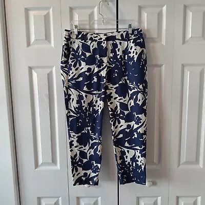 J Crew Size 8 Skimmer Pant Blue Floral Cotton Stretch • $25