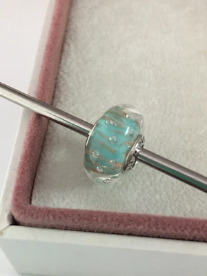 $29 • Buy Genuine Pandora Mint Green Glitter Murano Sterling Silver Bracelet Charm Ex Cond