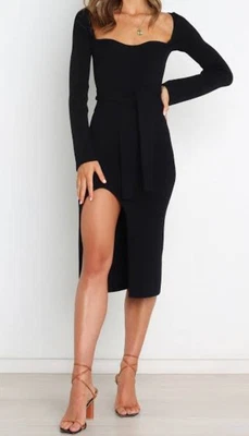 $35 • Buy Black Ribbed Bodycon Midi Dress Petal And Pup Sz 10