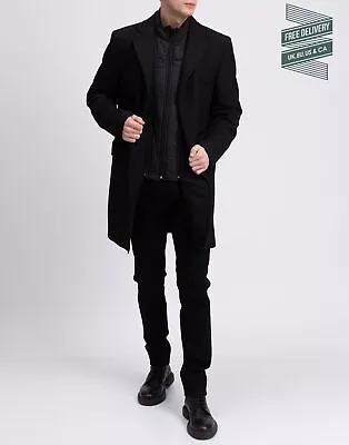 RRP €850 LUBIAM STUDIO Walker Coat Size L Black Removable Dickey Collar • $198.92