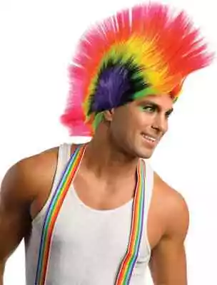 $19.18 • Buy Rave Punk Mohawk Wig 80's Rainbow Fancy Dress Halloween Costume Accessory