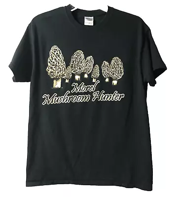 Black Medium Heavy Cotton Morel Mushroom Hunter Foraging Fungus Short Sleeve Tee • $10