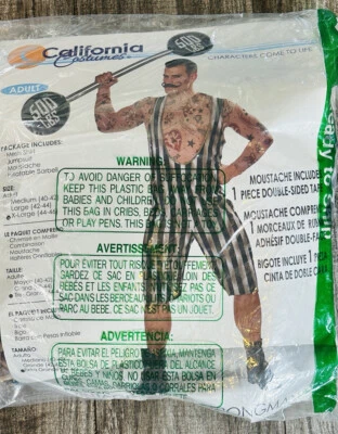 $39.99 • Buy Men’s Vintage Circus Strongman Adult Halloween Costume XL Tattoo Mustache