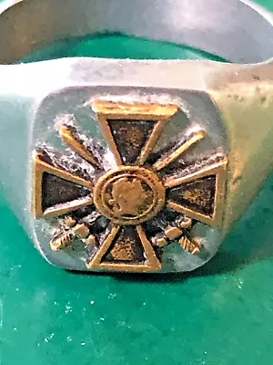 Vintage Silver & Gold Military Ring With Maltese Cross With Crossed Swords Nice • $35