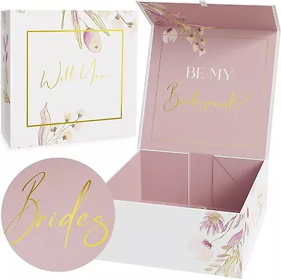 3 Pack Bridesmaid Proposal Box Magnetic Closure Floral Design & Gold Foil • $28.97