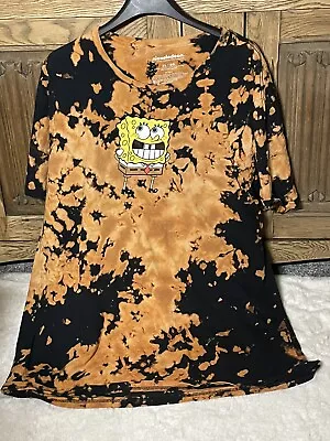 Mens SPONGEBOB Tie Dye T- Shirt Size XL Preowned Orange & Black • £4.99