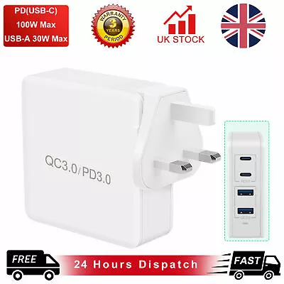 100W GaN USB-C PD Fast Charger With 4-Port QC 3.0 For IPhoneMacBookiPadPixel • £31.99
