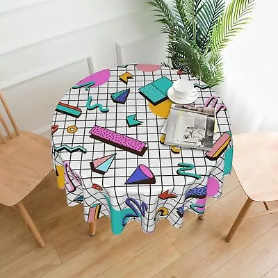 Retro 80s 90s Geometric Abstraction Round Tablecloth 60 Inch Washable Reusabl... • $31.52