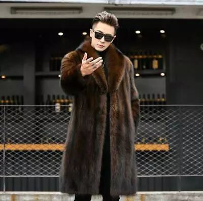 Luxury Mink Fur Men Real Warm Fur Outwear Long Coat Furry Overcoat Thicken Parka • £107.99