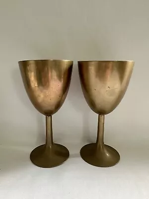 Vintage Korea Solid Brass Goblet Set Of 2 6” • $18