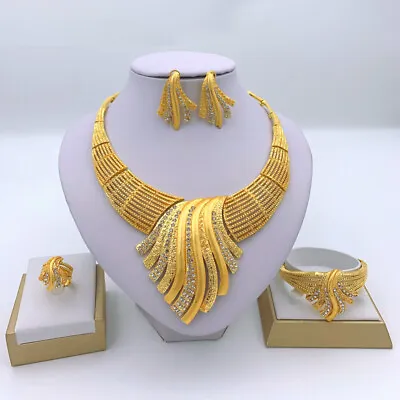 Middle Eastern Jewelry Gold Dubai Wedding Bangle Necklace Ring Bracelet Earring  • $39