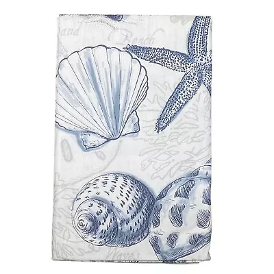 Vinyl Tablecloth Umbrella Hole Zipper 52x70  Flannel Backed Blue Sea Shells • $16.90