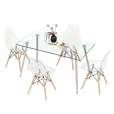 5 PCS Dining Table Set 51  Modern Rectangular Glass Table & 4 Chairs Kitchen • $269.99