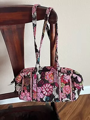 Vera Bradley Iconic 100 Handbag MOD FLORAL PINK Barrel Purse Shoulder Bag Key VG • $26