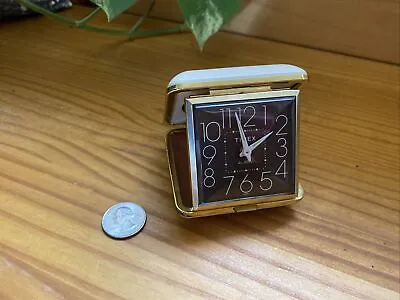 Vintage Timex Brown Leather Case Wind-Up Travel Alarm Clock Hard Case Works • $19