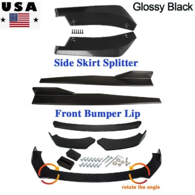 $39.25 • Buy Universal Car Front Rear Bumper Lip Spoiler Diffuser Body + Side Skirt Splitter