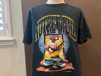 Vintage 90's Notre Dame Fighting Irish Looney Tunes Taz Devil Black T-shirt L • $42.74