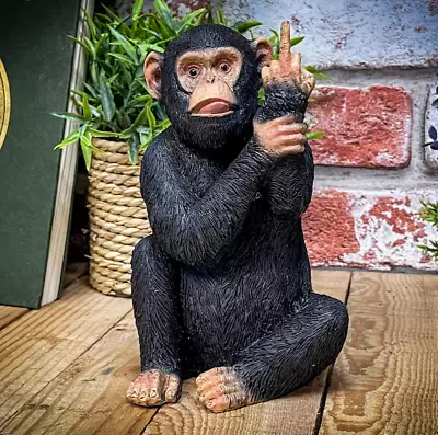 Rude Monkey Ornament Cheeky Crude Animal Statue Middle Finger Up Chimp Figurine • £16.99