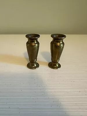 Vtg Set Of 2 Miniature Dollhouse Unusual Solid Brass Vase 2” Aged Patina • $26