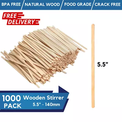 1000 Natural Wooden Coffee Stirrers 5.5   Eco Friendly Hot Drink Stirrers • £6.75