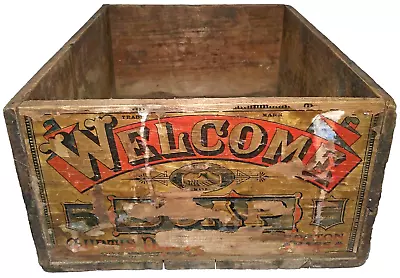 Welcome Soap Boston Ma Red/black Ink Stmpd Wd Box Adv Crate W/orig Paper Label • $367.50